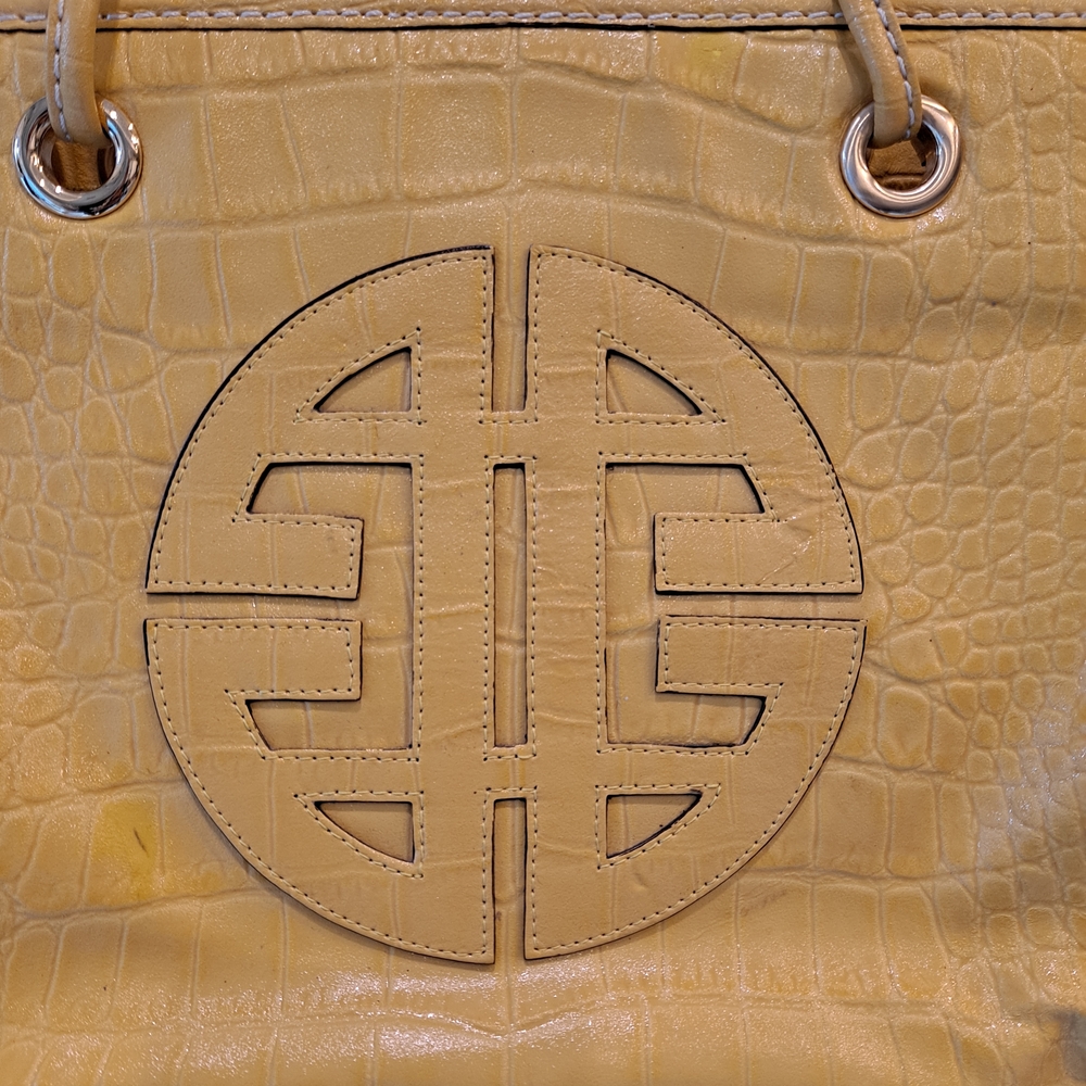ANTONIO MELANI Vintage Yellow Faux Leather Croc Embossed Summer Tote Bag - Picture 2 of 10
